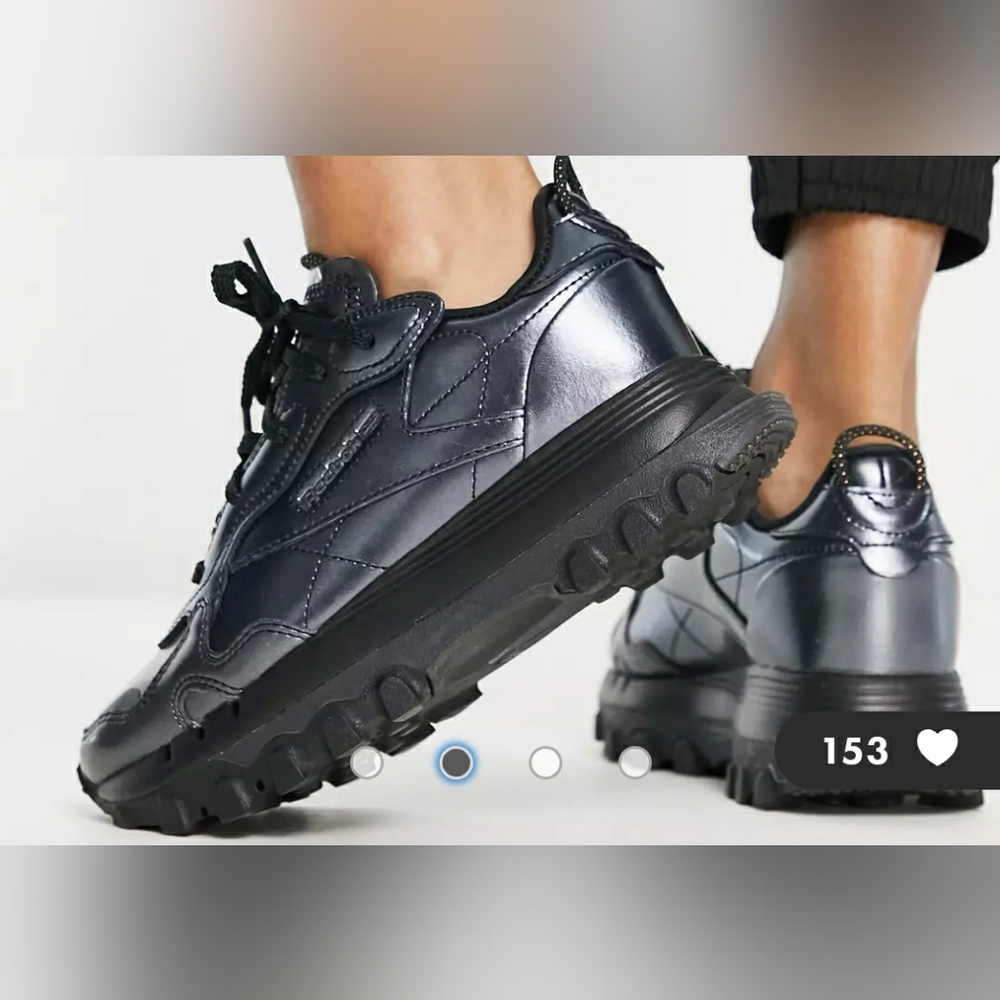 Black Silver Leather Reebok sneaker